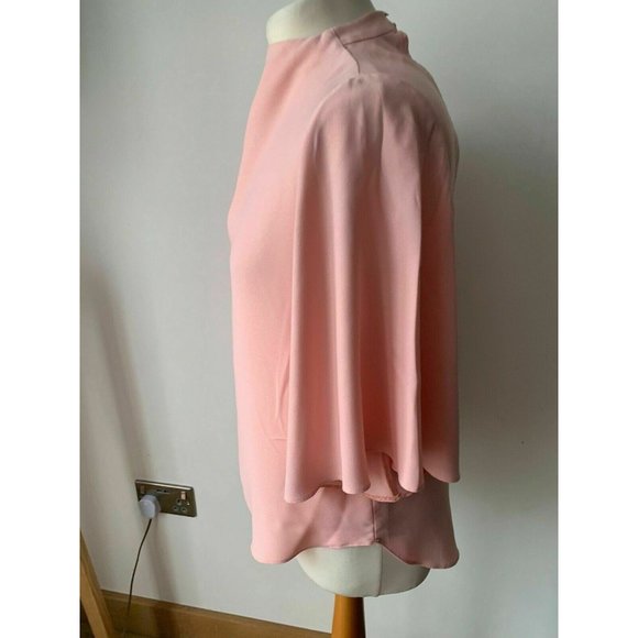 River Island Light Pink Blouse High Neck Size 8  Bell Sleeves - Picture 3 of 7